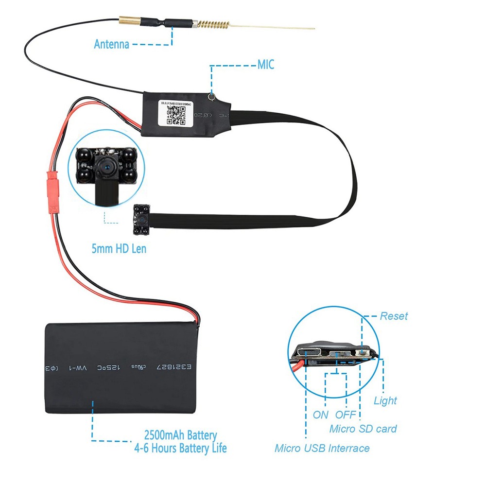 Mini spionage pinhole verborgen camera met nachtzicht 4 IR LED's